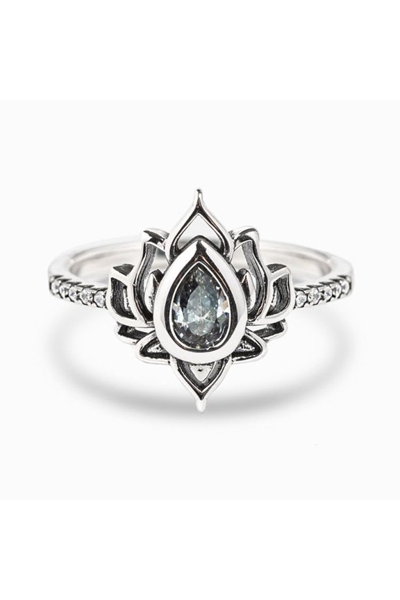 Women's Aesthetic Lotus Flower with Water Drop Rings