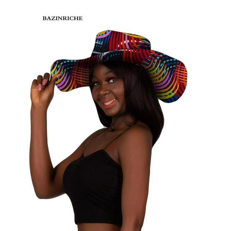 Women s African Ankara Summer Sun Hat Foldable Wide Brim Fabric Beach Church Party Cap WYB800 Walmart