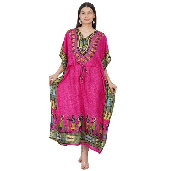 Women's African Kaftan Dress Beach Cover Up Tribal Ethnic Print Plus Size Loose Kimono Maxi Dress