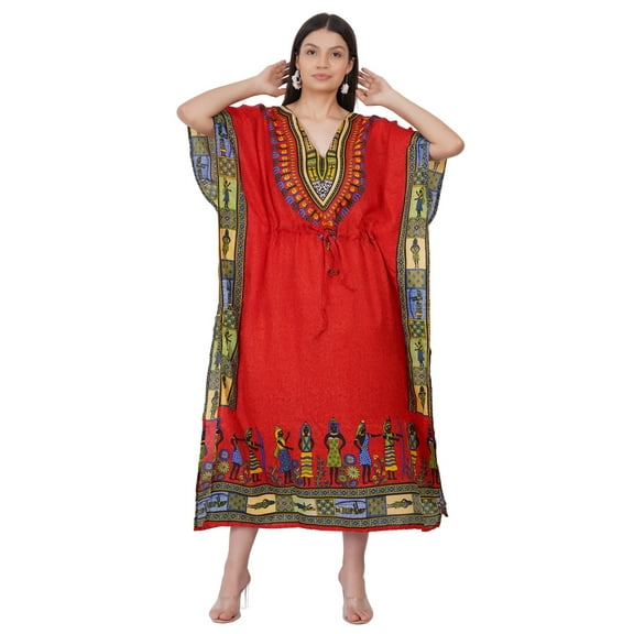 Women's African Kaftan Dress Beach Cover Up Tribal Ethnic Print Plus Size Loose Kimono Maxi Dress