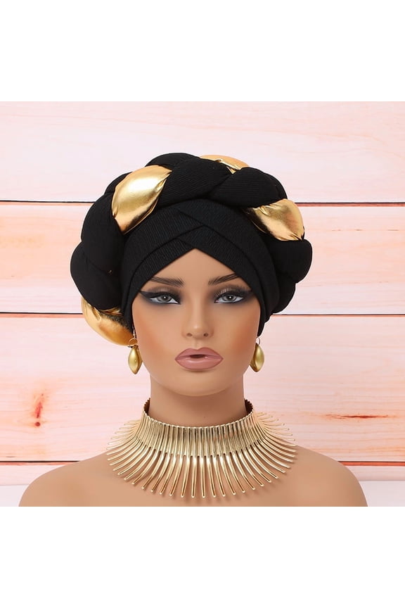 Women's African Turban Head Wrap Braid Beanie Cap Headwear Crystals Twisted Head Turbans for Women