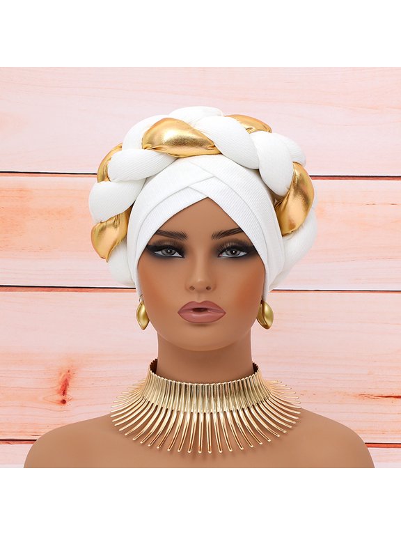 Women's African Turban Head Wrap Braid Beanie Cap Headwear Crystals Twisted Head Turbans for Women
