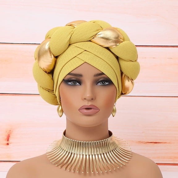 Women's African Turban Head Wrap Braid Beanie Cap Headwear Crystals Twisted Head Turbans for Women