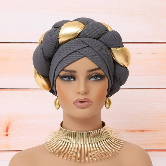 Women's African Turban Head Wrap Braid Beanie Cap Headwear Crystals Twisted Head Turbans for Women