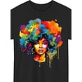 thumbnail image 1 of Women's Afro Art Graphic T-Shirt, Colorful Natural Hair Portrait Tee, Melanin Beauty Graphic Crew Neck Short Sleeve Cotton Shirt, Casual Fashion Gift for Women, 1 of 11