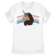 Women's Afro Unicorn Rainbow Glare Graphic Tee White Medium