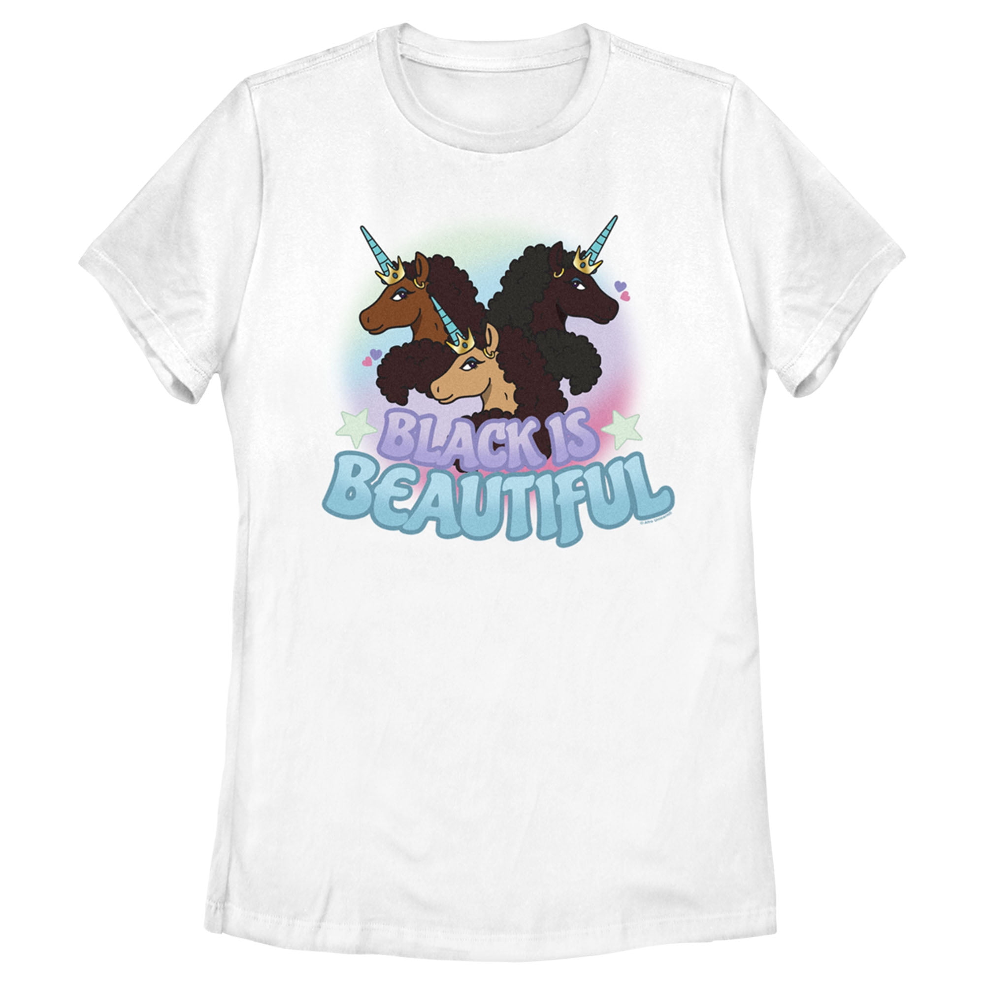 Women's Afro Unicorn Triple Horned Beauties Graphic Tee White X Large