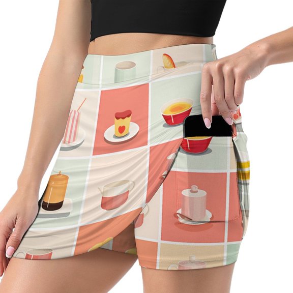 Women's Afternoon Tea Print High Waist A-Line Mini Skirts Colorful Pleated Short Skirt Trendy E-Girls Streetwear