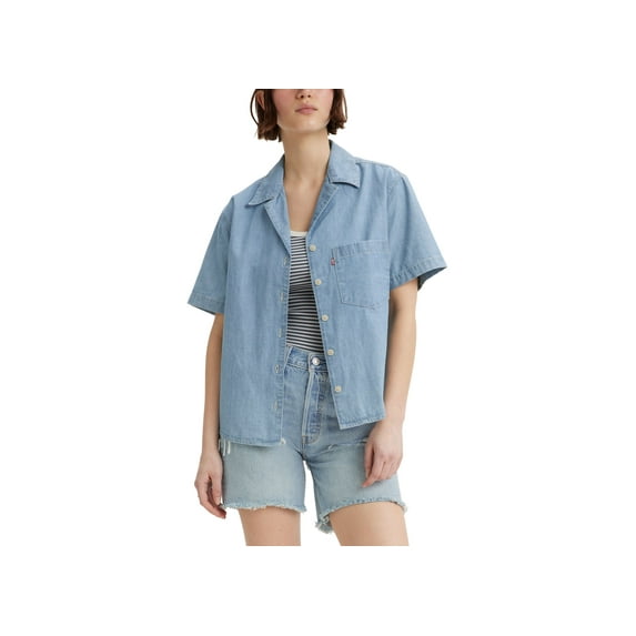 Women's Aiden Short-Sleeve Oversized Layering Shirt Spill the Beans M