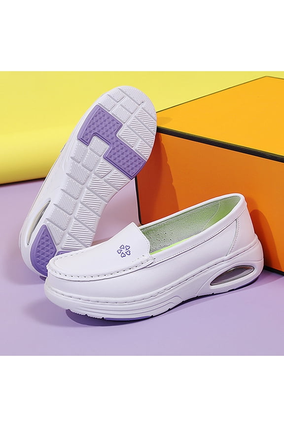 Women's Air Cushion Nurse Shoes, Breathable Perforated Leather Slip-On Comfort Work Shoes