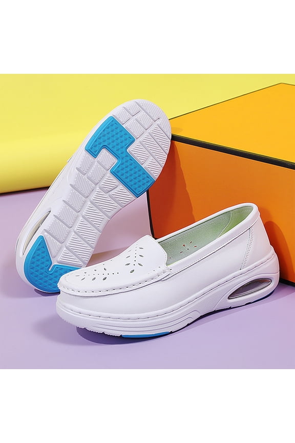 Women's Air Cushion Nurse Shoes, Breathable Perforated Leather Slip-On Comfort Work Shoes