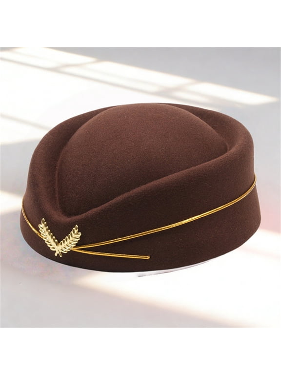 Women's Airline Stewardess Costume Hat, Classic Cabin Crew Cap for Stage Performance, for Cosplay, Themed Party or Role Play Events Coffee