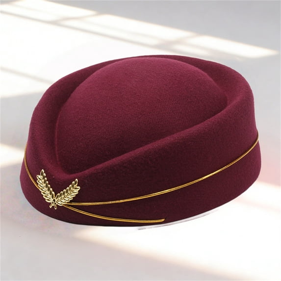 Women's Airline Stewardess Costume Hat, Classic Cabin Crew Cap for Stage Performance, for Cosplay, Themed Party or Role Play Events Wine