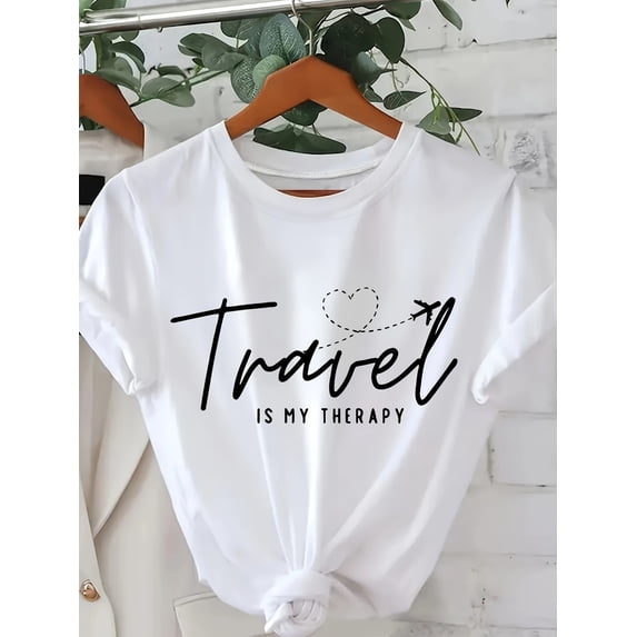 Women's Airplane Heart White Lettering Casual Summer Graphic Gift Idea ...