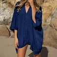 thumbnail image 1 of Women's Airy Beach Cover Up Dress, Lightweight Breezy Poncho with Lace Details, Sexy Bikini Cover Up for Summer Vacation, Pool and Beach Activities Dark Blue One Size, 1 of 5