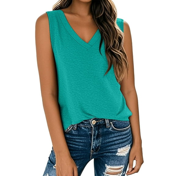 Women's Airy Sleeveless V Neck Summer Top 2025 Trendy Flowy Tank Loose Fit Casual Comfortable Stretchy Printed Vest for Daily Wear