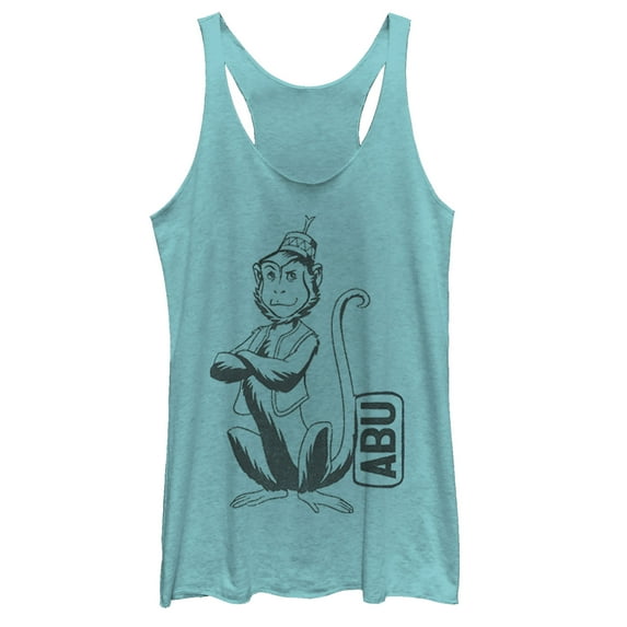 Women's Aladdin Cartoon Abu Profile Racerback Tank Top Tahiti Blue Medium