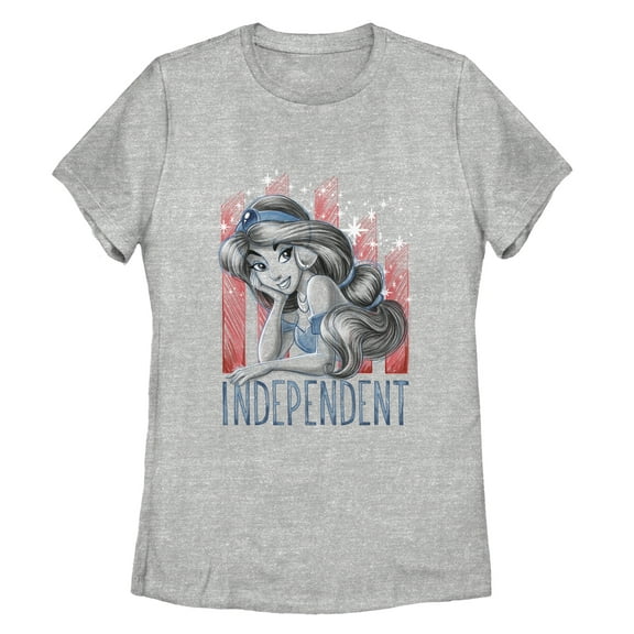 Women's Aladdin Fourth of July Jasmine Stripes  Graphic Tee Athletic Heather Small
