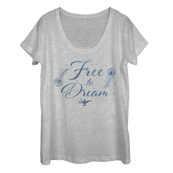 Women's Aladdin Free to Dream Feather  Scoop Neck Athletic Heather Medium