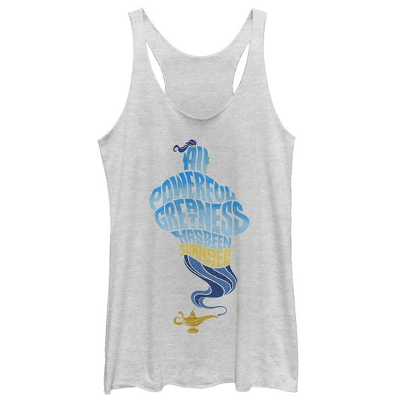 Women's Aladdin Genie Greatness Summoned  Racerback Tank Top White Heather X Large