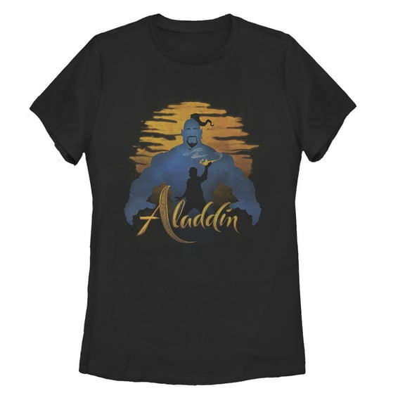 Women's Aladdin Genie Sunset Silhouette  Graphic Tee Black 2X Large