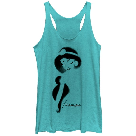 Women's Aladdin Jasmine Graffiti Print Racerback Tank Top Tahiti Blue Medium
