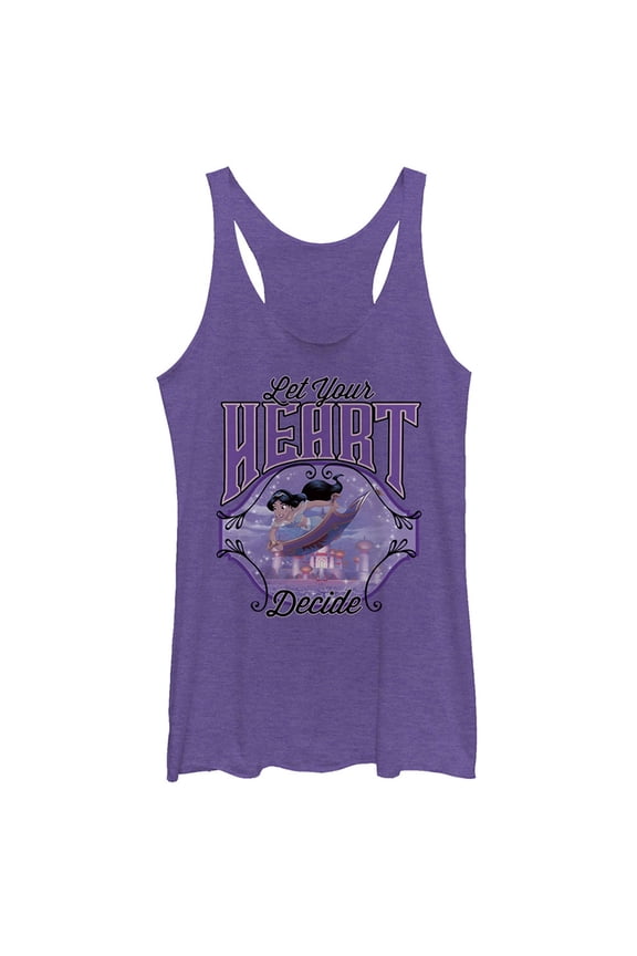 Women's Aladdin Jasmine Heart Decide  Racerback Tank Top Purple Heather 2X Large