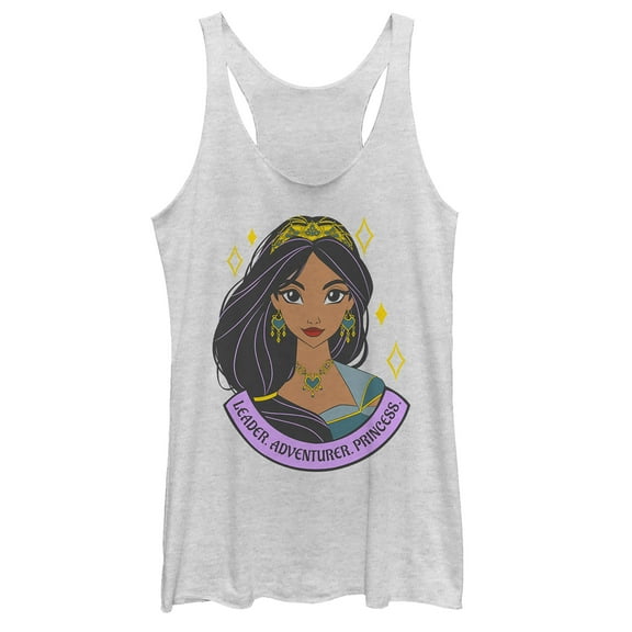 Women's Aladdin Jasmine Leader Portrait  Racerback Tank Top White Heather 2X Large