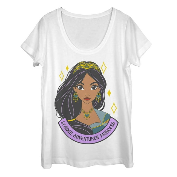 Women's Aladdin Jasmine Leader Portrait  Scoop Neck White X Large