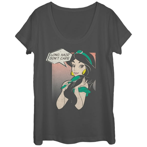 Women's Aladdin Jasmine Long Hair Scoop Neck Charcoal 2X Large