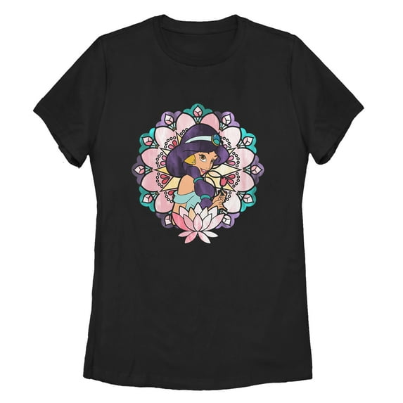 Women's Aladdin Jasmine Lotus Flower Graphic Tee Black X Large