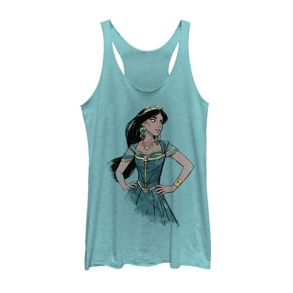 Women's Aladdin Jasmine Sketch Profile Racerback Tank Top Tahiti Blue Large