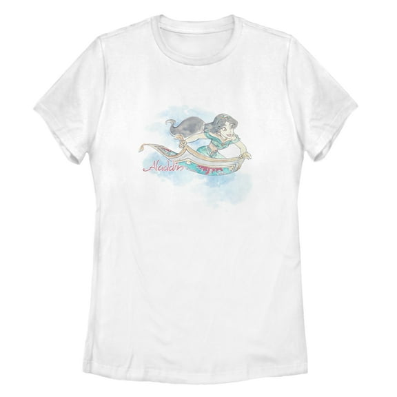 Women's Aladdin Jasmine Watercolor Carpet Ride  Graphic Tee White 2X Large