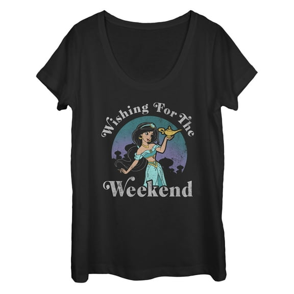 Women's Aladdin Jasmine Wishing for Weekend  Scoop Neck Black Large