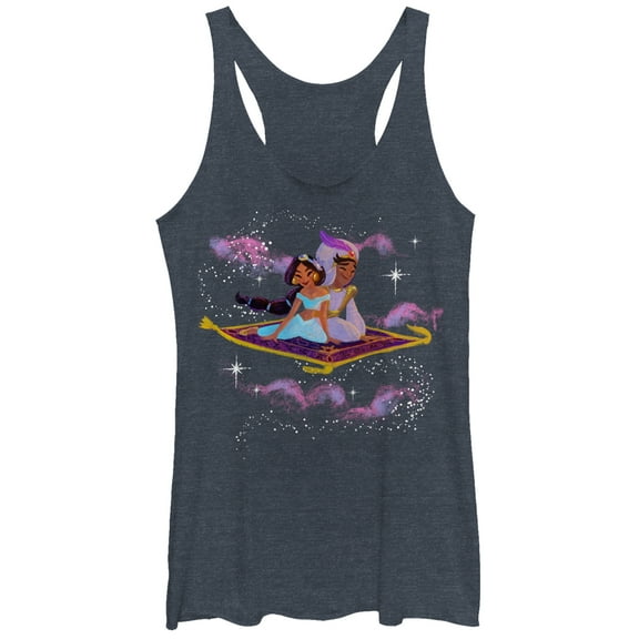 Women's Aladdin Magic Carpet Ride  Racerback Tank Top Navy Blue Heather Small