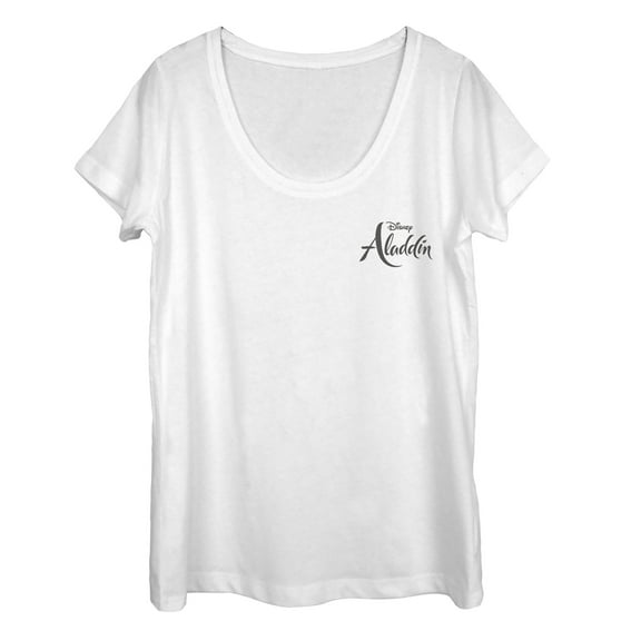 Women's Aladdin Title Logo Badge  Scoop Neck White Large