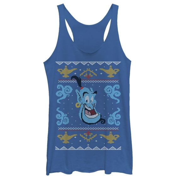 Women's Aladdin Ugly Christmas Genie Pattern  Racerback Tank Top Royal Blue Heather X Large