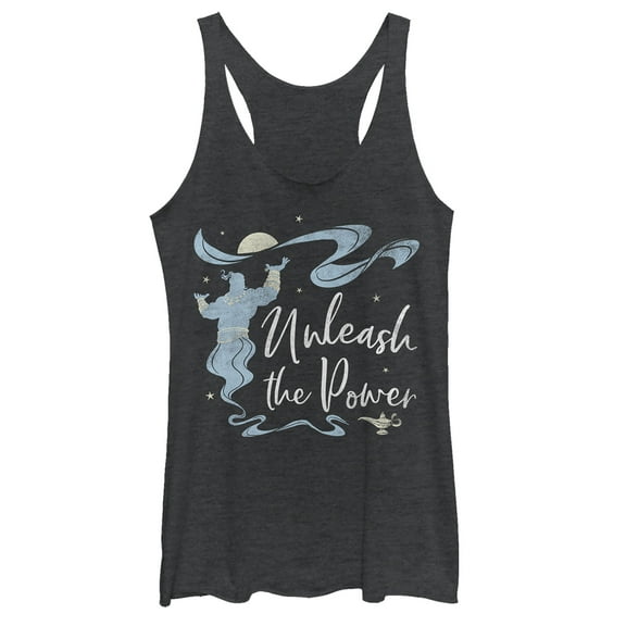 Women's Aladdin Unleash the Genie  Racerback Tank Top Black Heather X Small