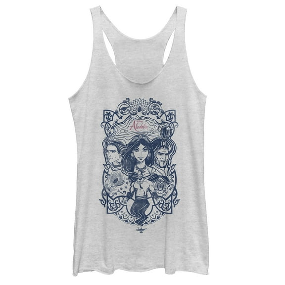 Women's Aladdin Vintage Character Frame  Racerback Tank Top White Heather Small