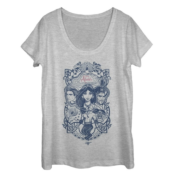 Women's Aladdin Vintage Character Frame  Scoop Neck Athletic Heather Medium
