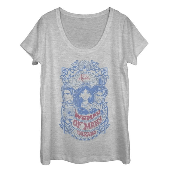 Women's Aladdin Vintage Dream Characters  Scoop Neck Athletic Heather Small