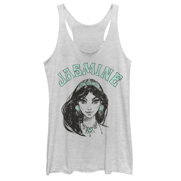 Women's Aladdin Vintage Jasmine Sketch Racerback Tank Top White Heather 2X Large