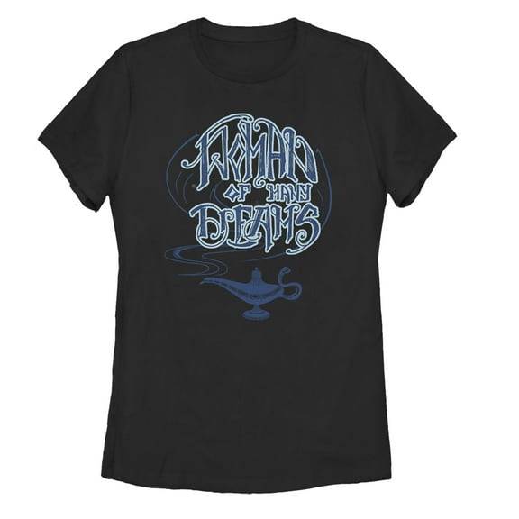 Women's Aladdin Woman of Many Dreams Lamp  Graphic Tee Black Small