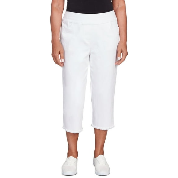 Alfred Dunner Womens Petite Denim Fringe Capri Pant