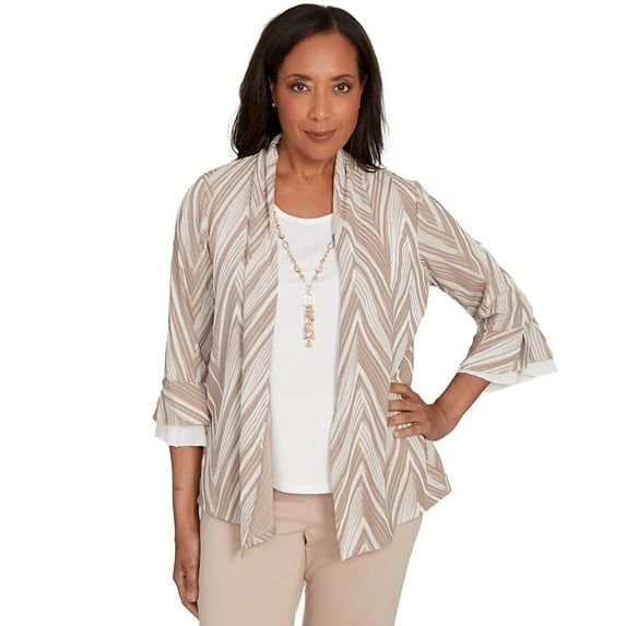 Alfred Dunner Womens Exploded Chevron Two In One Top With Necklace