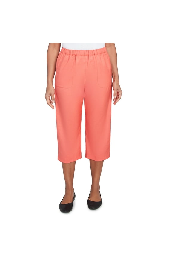 Womens Patch Pocket Elastic Waistband Capri Pant