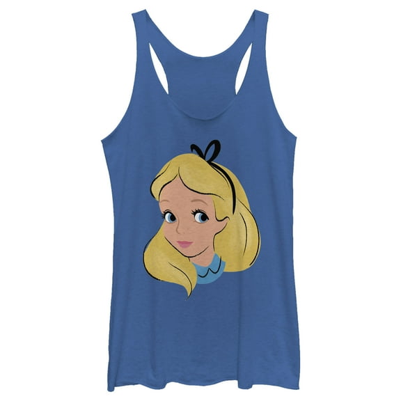 Women's Alice in Wonderland Cartoon Alice Portrait Racerback Tank Top Royal Blue Heather 2X Large