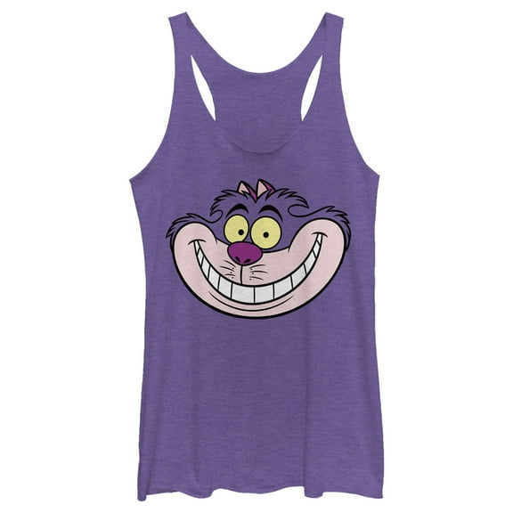 Women's Alice in Wonderland Cheshire Cat Big Face  Racerback Tank Top Purple Heather 2X Large