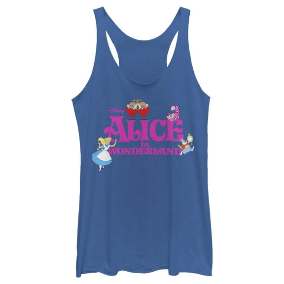 Women's Alice in Wonderland Crew Logo Racerback Tank Top Royal Blue Heather Small