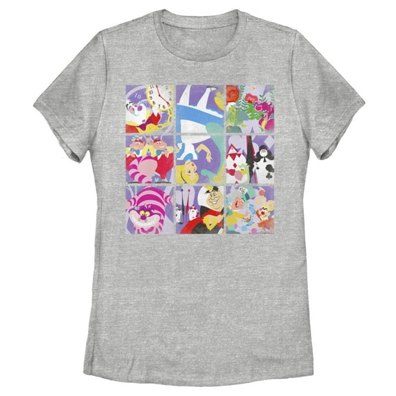Women's Alice in Wonderland Distressed Character Portraits Graphic Tee Athletic Heather X Large